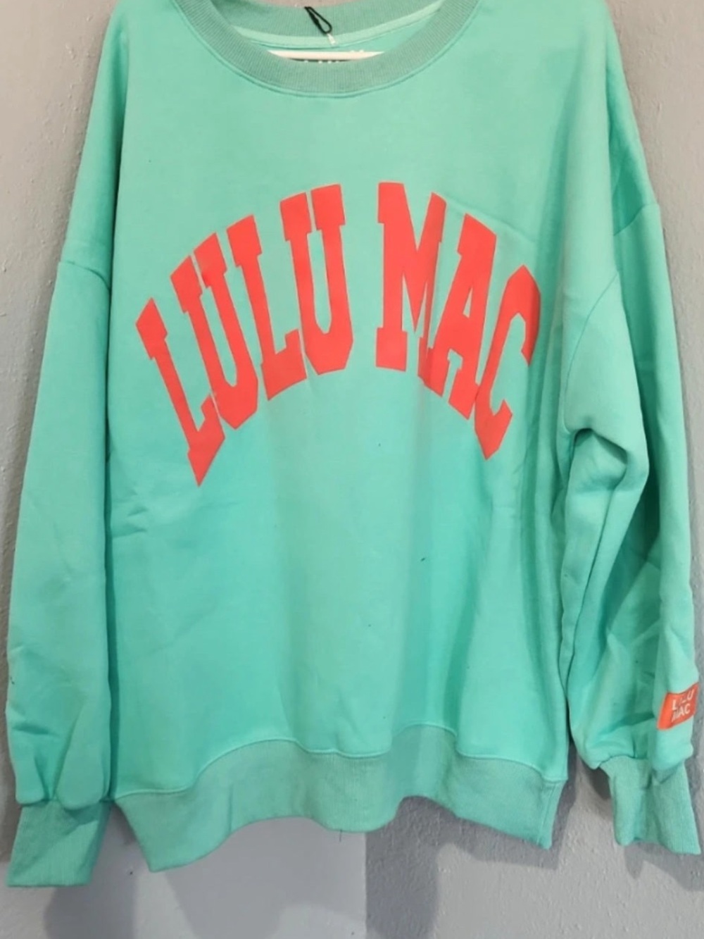 LULU MAC Mint Green Sweatshirt with Coral Logo